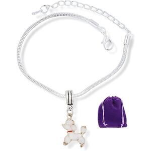 White Poodle with Red Collar Snake Chain Charm Bracelet